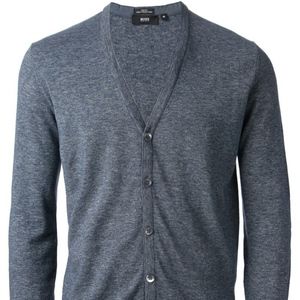 Hugo Boss Men V-Neck Knit Cardigan Gray